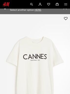 H&M White Short-Sleeve 'CANNES' Graphic Tee